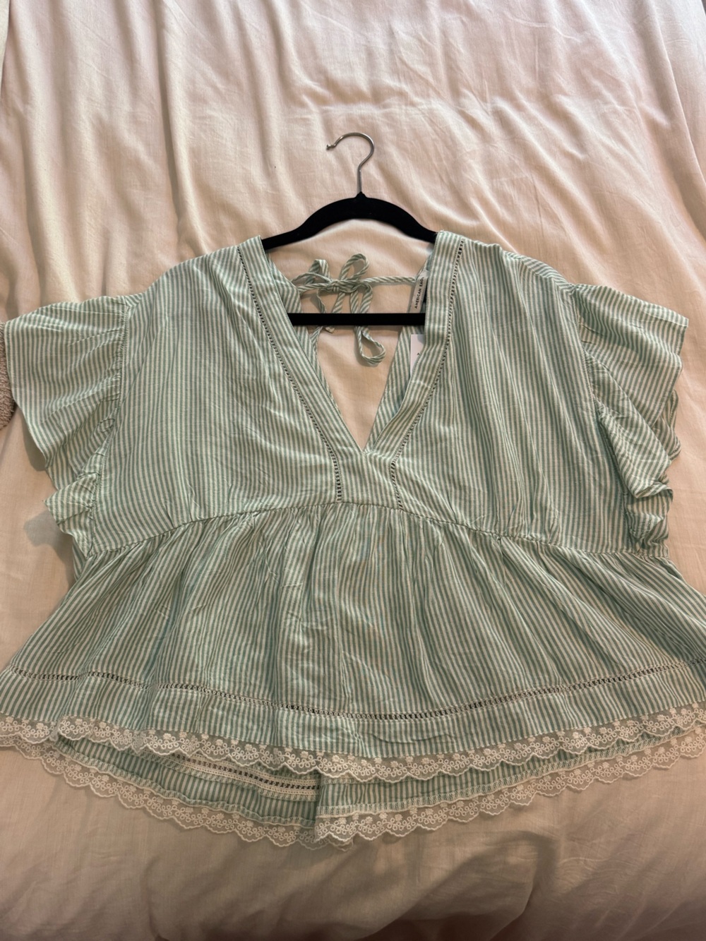 American Eagle Outfitters Green & White Striped shirt